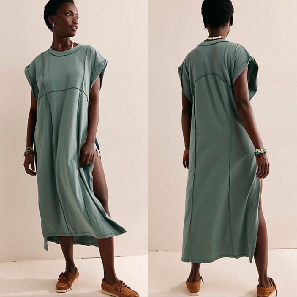NWOT FREE PEOPLE Green In The Clouds Nighty Tunic Maxi Dress SZ: S